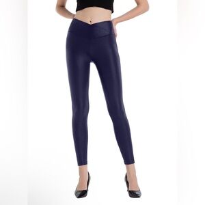 HARTPOR Women's Faux Leather Leggings; Stretch High Waisted Shiny Leggings; Yoga